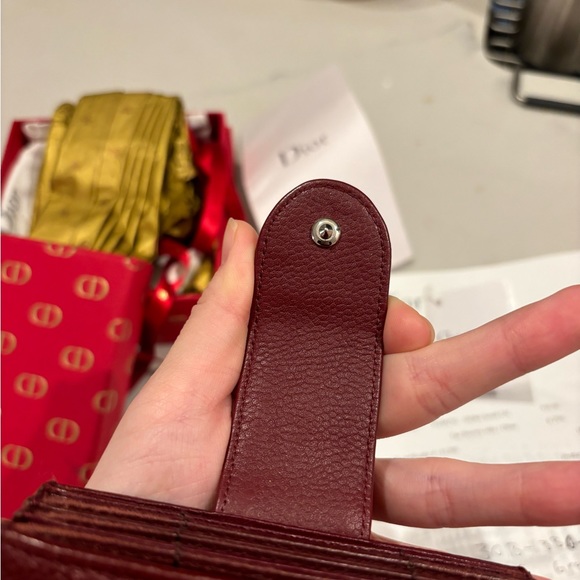 DIOR Authentic Burgundy Calfskin Leather Diorama Gusset Card Holder - Picture 10 of 17